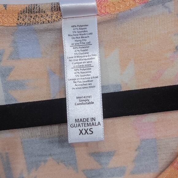 LuLaRoe Perfect Tee XXS Abstract Geometric Orange Gray Blue Swing Tunic Tee Top - Picture 4 of 8